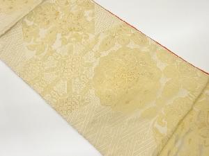 華紋に花唐草・古典柄模様織出しリバーシブル全通袋帯